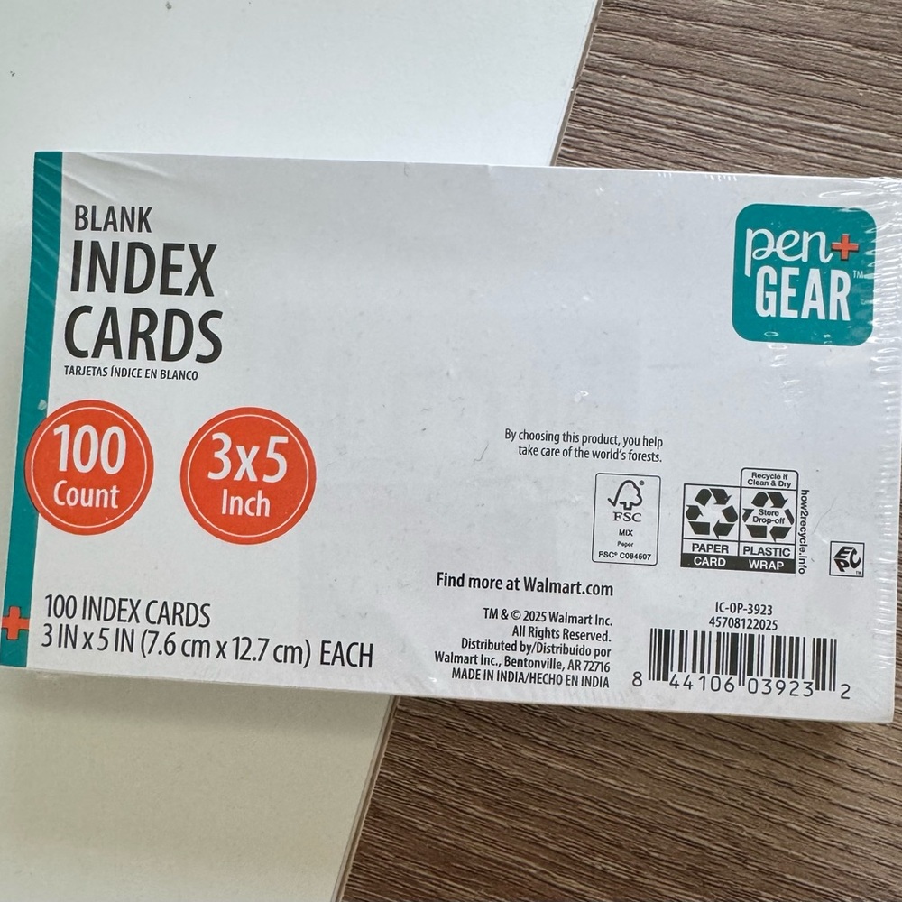 White Blank Index Cards - 100 Count, 3 x 5 Inch